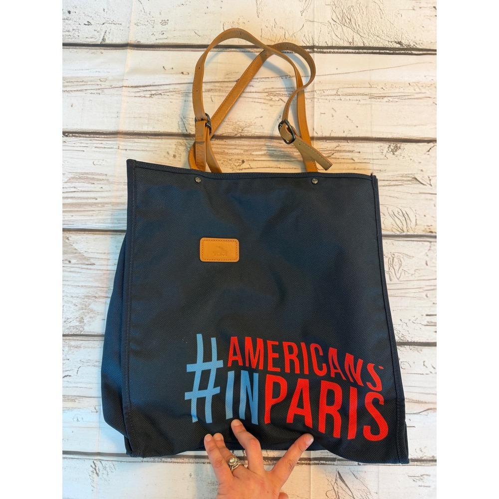 Tumi Americans In Paris Navy Blue Ballistic Nylon Leather Trim Tote Bag Shopper